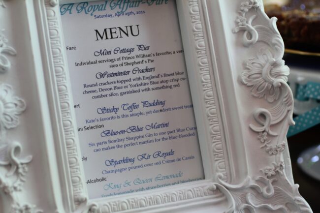 royal wedding menu