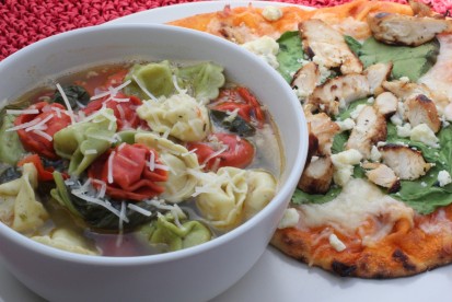 Tortellini Soup & Spinach Chicken Pizza