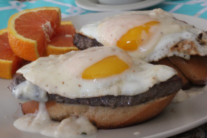 Open-Face Steak & Egg Sandwich with Pan Gravy