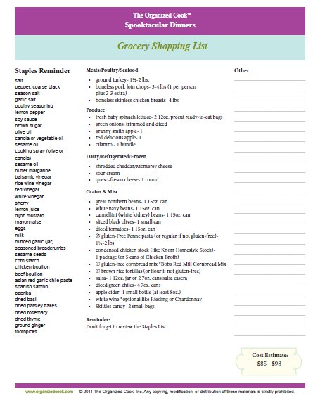 Menu Planning Grocery Shopping List