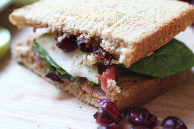 Bacon Spinach Pear Sandwich with Dried Cranberries & Red Wine Sauce Sandwich