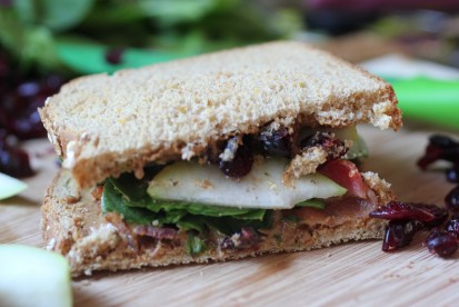 Bacon, Spinach & Pear Sandwich with Cranberries & Red Wine Sauce
