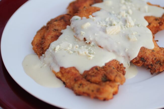 Herb-Crusted Chicken with White Chocoalate-Blue Cheese Sauce