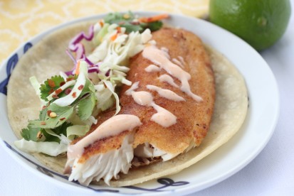 Baja Fish Tacos with Cabbage Salad & Cilantro-Lime Rice