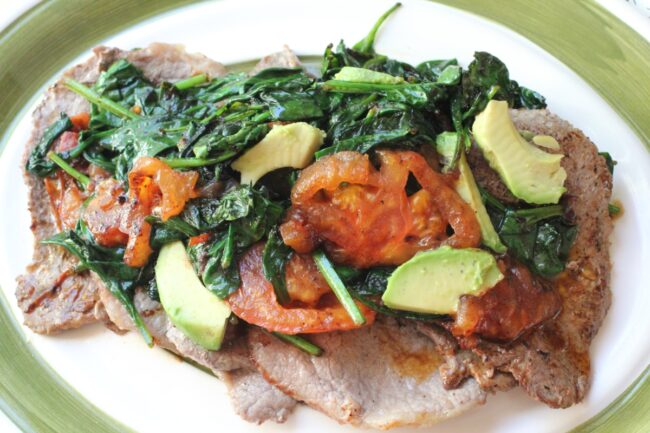 Sauteed Steak with Spinach, Tomatoes & Avocado