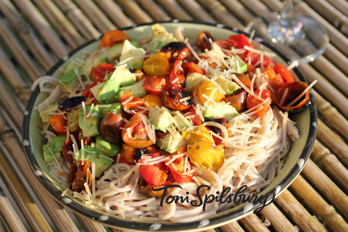 Roasted Heirloom Tomatoes with Avocado & Brown Rice Pasta